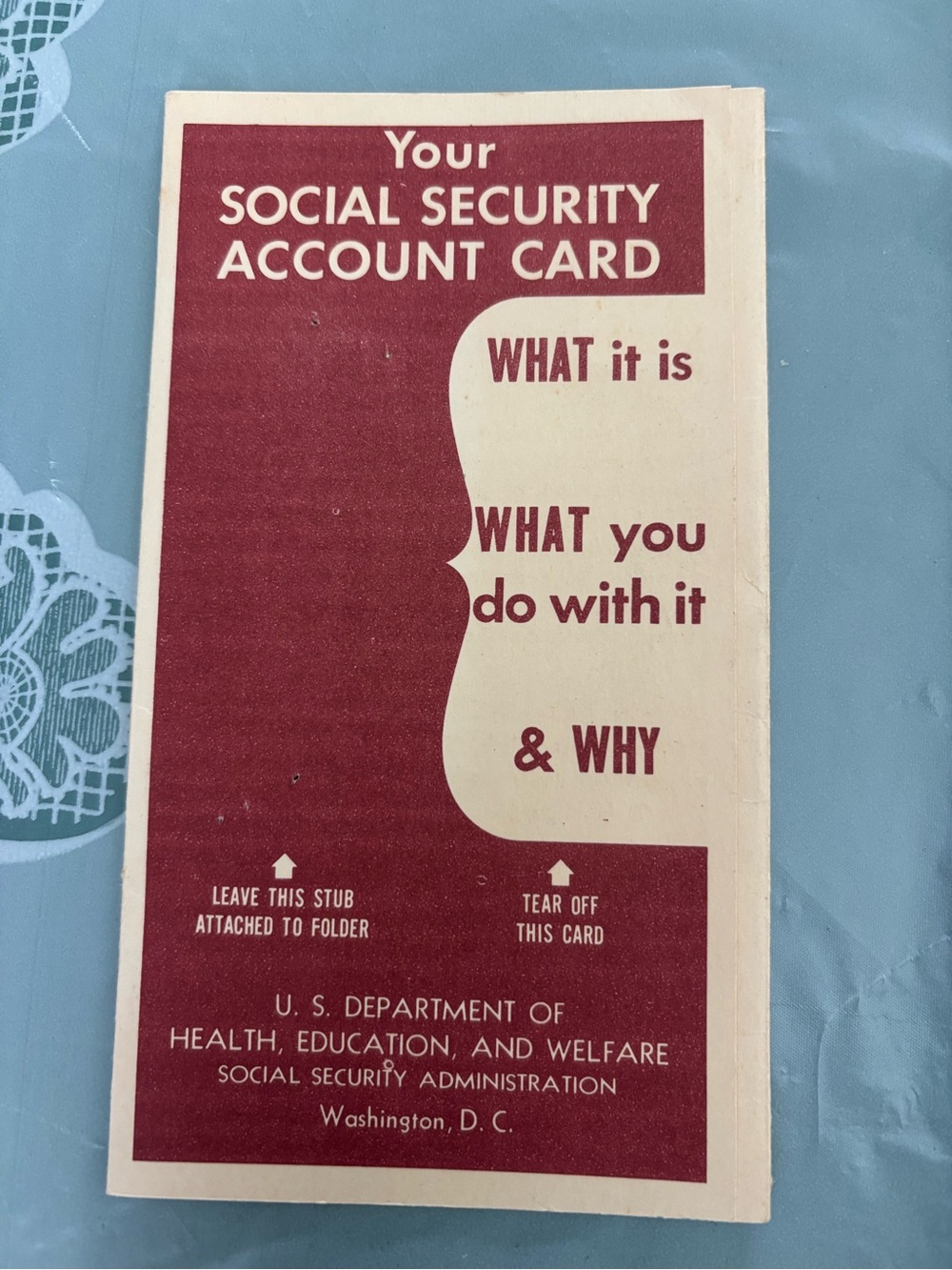 Vintage U.S. Social Security Account Card Brochure - Cream & Burgundy